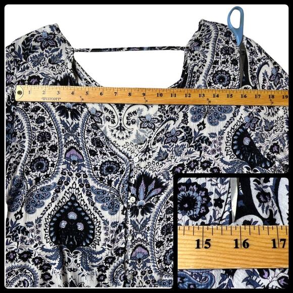 Pink Diamond 3/4 Ruffle Bell Sleeve Top Blouse Paisley Boho Mixed Print Large - Picture 8 of 12